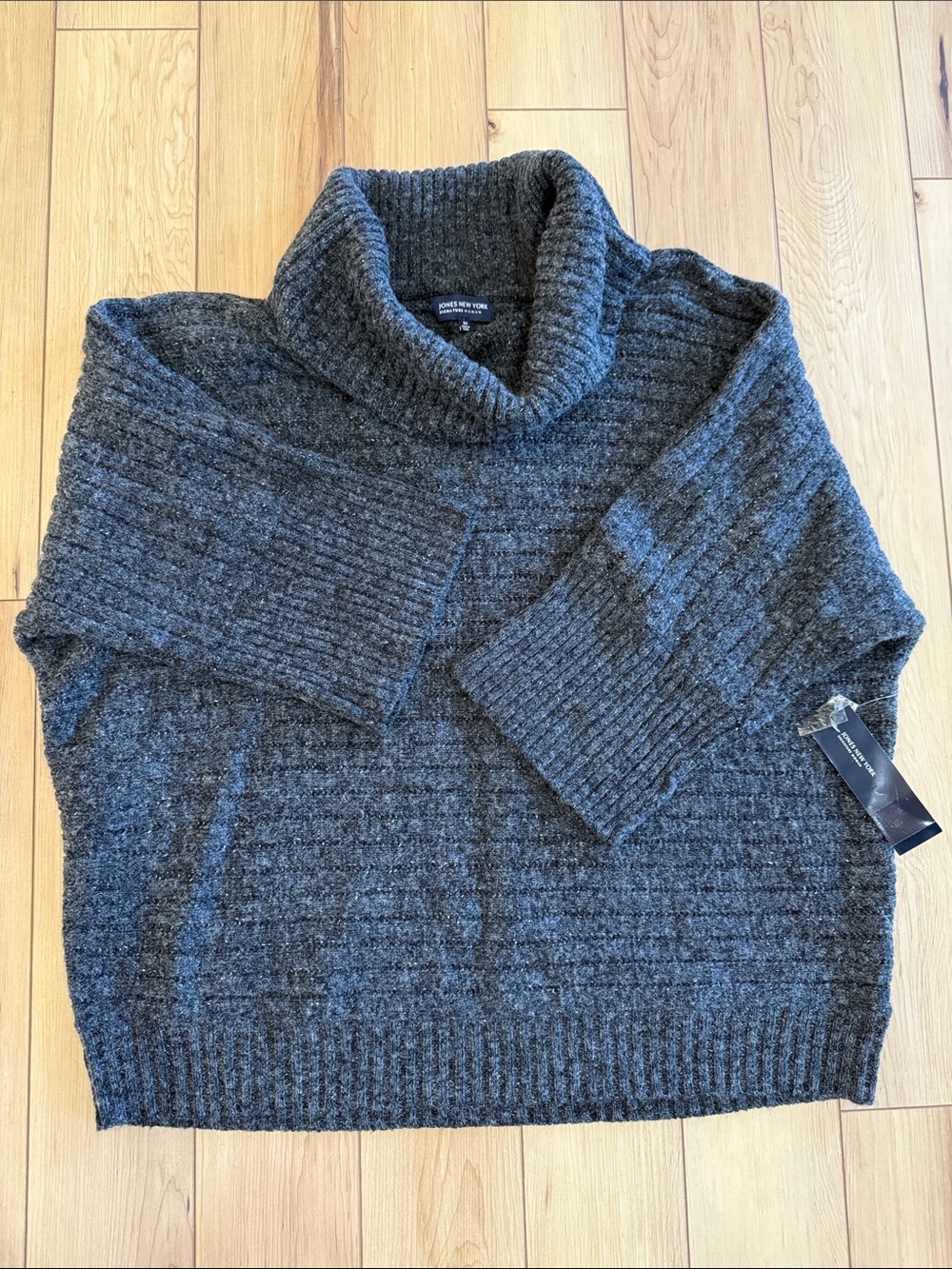 Jones New York Dark Gray Ribbed Turtleneck Sweater